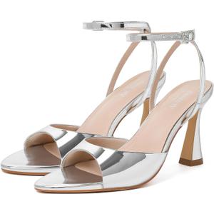 Susanny High Heels for Women Pointed Open Toe Strappy Chunky Block Heels Ankle Strap Stiletto Kitten Heeled Sandals Wedding Bridal Party Prom Sexy Dress Shoes (Gray, 8)