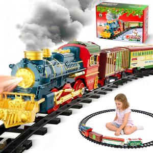Train Set - Train Set Toys for Boys with Smokes, Lights and Sound, Toy Train Set for Under Christmas Tree, Toddler Model Trains for 3 4 5 6 7 8+ Years Old Kids Toys Gifts