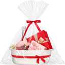 Colingmill Mother's Day Woven Gift Basket Empty for Women with Handles Ribbons Bow Tie Bag, Decorative Woven Gift Basket for Mom, Rope Storage Box Home Decor(14 x 10 x 5.5 Inch,White Red)