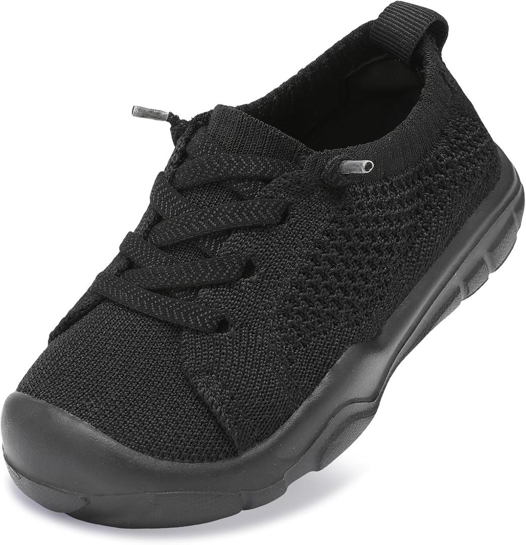 LeIsfIt Toddler Shoes Boys Girls Barefoot Shoes Kids Breathable Sneakers Tennis Shoes Slip on Shoes (7 Toddler, All Black)