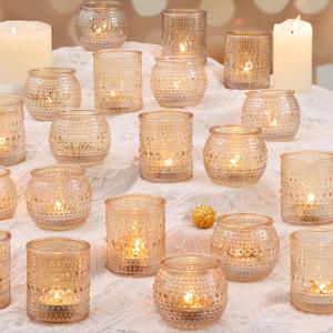 32 Pcs Gold Candle Holders- Gold Centerpieces for Wedding Table Decor, Assorted Votive Candle Holders for Wedding Table Decor, Rehearsal Dinner, Engagement, Birthday Party Decorations