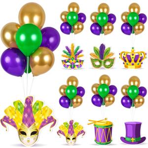 6 Sets Balloon Stand Kit for Table Mardi Gras Table Decorations Mardi Gras Table Centerpieces with Balloon Gold Green Purple Float Carnival Fat Tuesday Party Supplies Decoration