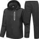 SWISSWELL Men's Waterproof Golf Rain Suit Rain Gear Jacket and Pant Outdoor Lightweight Hooded Raincoat S-5XL (Black)