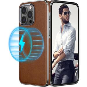 LOHASIC for iPhone 15 Pro Max Case Leather  Soft Magnetic Cover Compatible with MagSafe Accessories, Classic Minimalist Designer i Phone 15 Pro Max Case for Business Men Women, Brown
