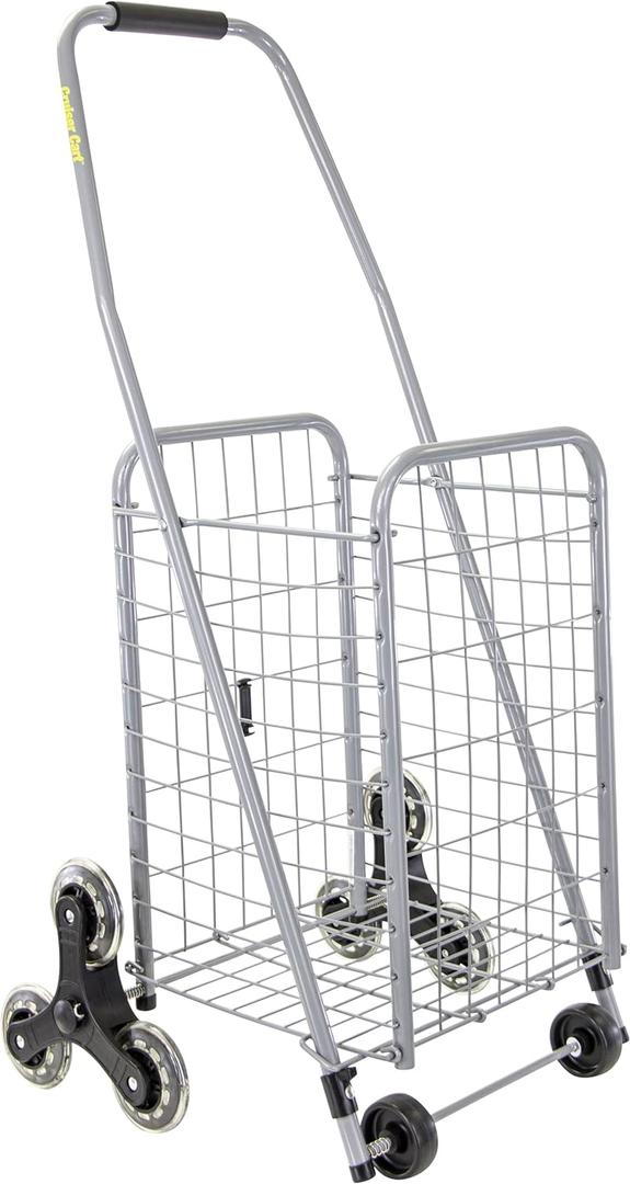 dbest Products Stair Climber Cruiser Cart Sport, Foldable Grocery Cart on Wheels,Multi-Use Collapsible Folding Laundry Basket with Wheels (Silver)