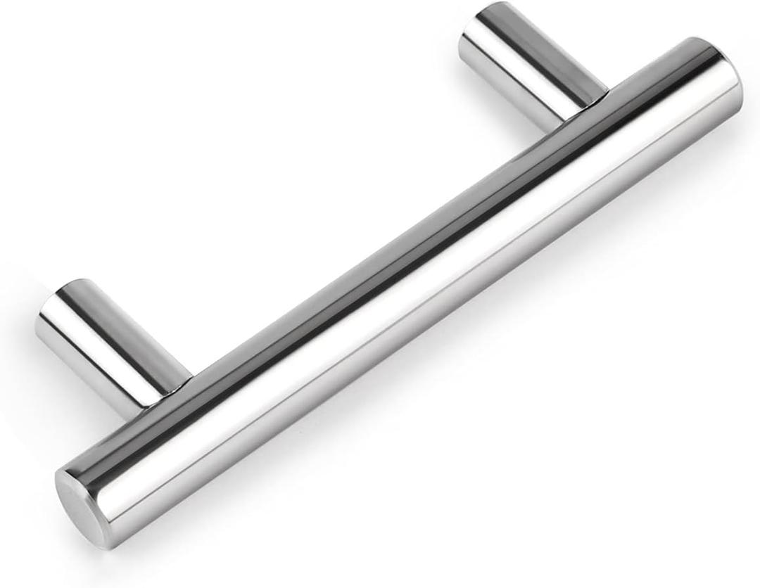 Probrico 10 Pack 3 Inch Cabinet Pulls, Polished Chrome Kitchen Drawer Pulls, T Bar Stainless Steel Cabinet Handles 3 Inch (76mm) Hole Center, 5 Inch Length