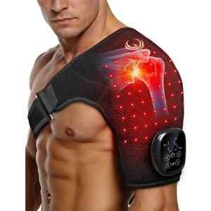 Seenew Red Light Therapy for Shoulder with Heat Massage, Portable Heated Shoulder Pad with Rechargeable Controller, Red Light Therapy Wrap with 216 Beads 660nm & 850nm for Men and Women