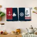 Nautical Hand Kitchen Towels, Boat Accessories,Nautical Bathroom Decor, Navy Blue Coastal Sailboat Dishtowels, Anchor Dish Towels Decoration 16 x 24 Inch Set of 4