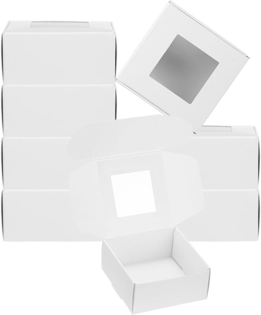 PATIKIL 3"x3"x1.6" Paper Soap Box with Window, 20 Pack Homemade Soap Boxes Square Presents Packaging Boxes for Birthday Christmas DIY Craft, White