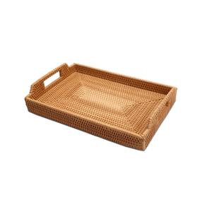 Large Rattan Tray, YACEYACE Hand-Woven Rattan Trays with Handles Bulk, Large Serving Tray for Home, Party, Ottoman, Coffee Table, 17" H x 11.5" L x 2" W
