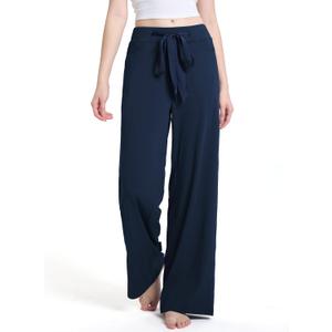 SEVEGO Women's 30/32 Wide Leg Yoga Pants Comfy Casual Pajama Bottoms Baggy Loose High Waisted Lounge Flowy Palazzo Pants (Dark Blue)