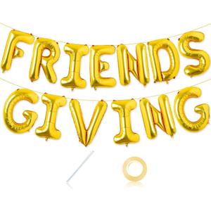 13 Pcs Friendsgiving Letters Balloons Decorations,16 Inch Gold Letters Friends Giving Fall Balloons Banner for Thanksgiving Day Fall Theme Friends Party Decorations