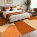 Yinhua Living Room Rug 8x10 Abstract Rug, Washable Modern Rugs Non Slip, Soft Area Rugs Low Pile, Faux Wool Orange Carpet for Living Room, Bedroom, Dining Room, Orange