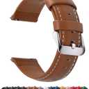 Fullmosa Watch Straps 20mm, Axus Series Leather Strap Replacement Watch Strap with Stainless Steel Metal Clasp for Men Women 14/16/18/20/22/24mm, Brown 20mm (Brown+silver buckle)