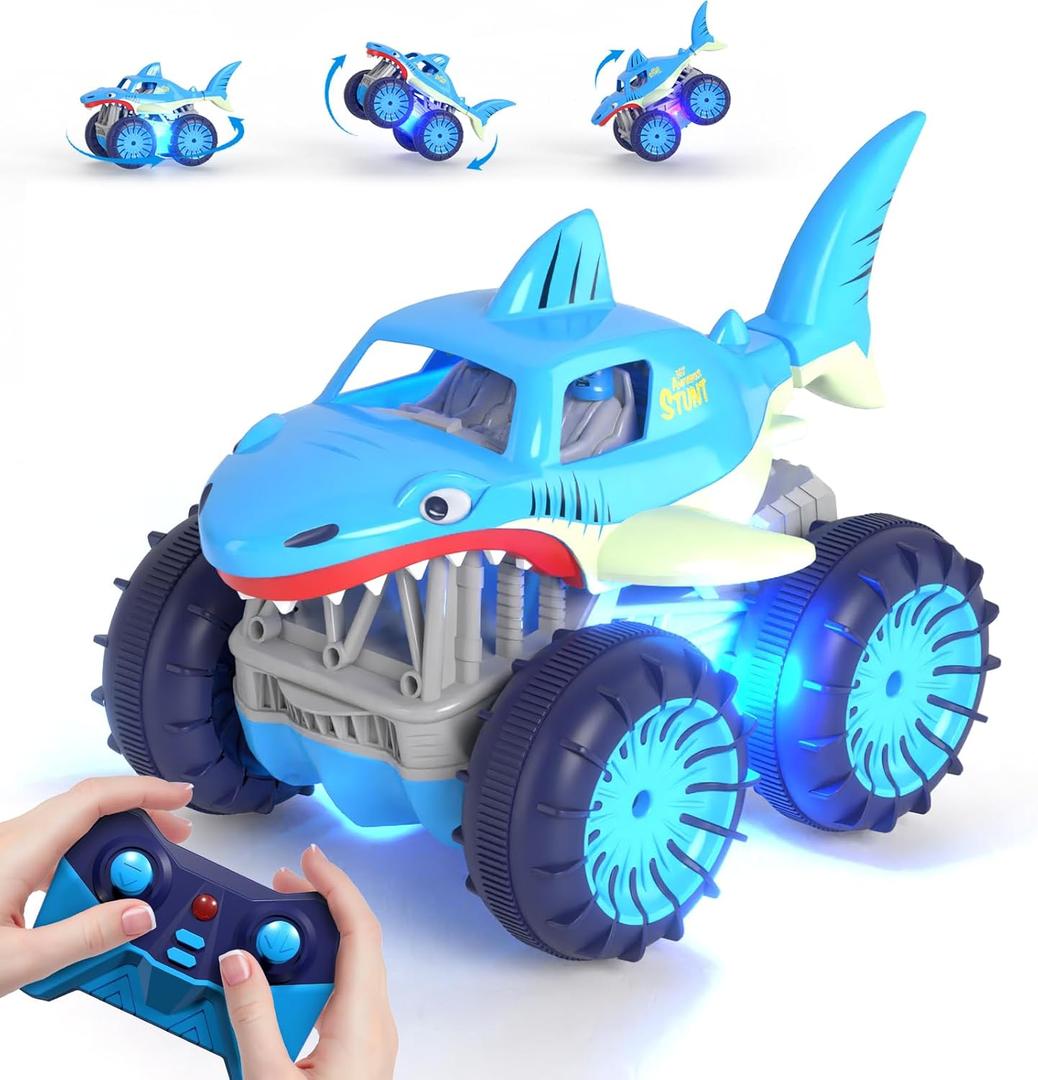 MaxTronic Fast Direct Charging Remote Control Car, Rechargeable Amphibious RC Cars with 2.4Ghz 4WD All Terrain Waterproof RC Shark Monster Truck Toys for Boys Girls 3-12 Years