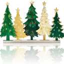 Smile Christmas Table Decor, Standing Centerpieces, 5Pcs Christmas Trees Wooden Signs, Freely Configurable and Slideable Shelf Decor.