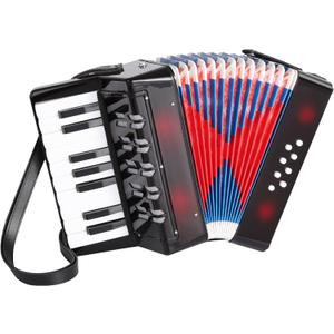 kids Accordion Mini Accordion 17 Piano key 8 Bass Button Accordian Education Musical Instrument for Beginner (Black)