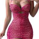 Sexy Lingerie for Women Sheer Lingerie Set Bodycon Mini Lingerie Dress Ruched Party Clubwear Outfits (XX-Large, Hot Pink Leopard)