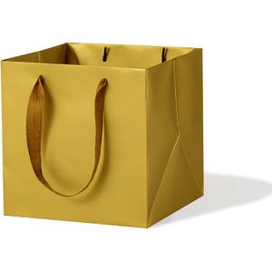 Gold Paper Gift Bag Small Square Bottom Paper Bags with Handles(Gold, 6 x 6 x 6 in, 10 CT)