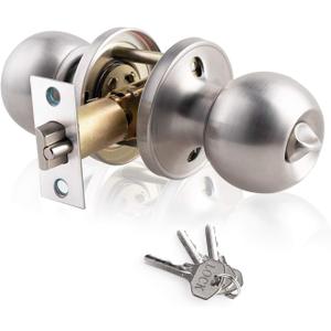 XIUDI Entry Door Knobs with Lock and Key,Ball Stainless Steel Keyed Door Lock,for Privacy Bedroom/Bathroom,Satin Nickel