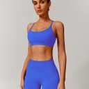 ABOCIW Womens Seamless Workout Sets Backless Sports Bra Scrunch Butt High Waist Gym Shorts 2 Piece Outfits (Blue, XL)