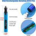 3-Speed Cordless Mini Drill Pen With 10 Small Drill Bits,Rechargeable Electric Hand Drill Pin Vise,Resin Drill Set For Jewelry Making, Resin, Plastic, Wood, Keychains DIY (BLUE)