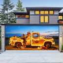 Halloween Garage Door Banner 13x6ft Pumpkin Truck Hay Bales Theme Backdrop Fall Thanksgiving Decor Door Cover Hanging Decorations Indoor Outdoor Halloween Yard Party Photo Prop Background