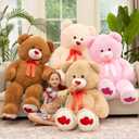 Tezituor Giant Teddy Bear 4 Feet - Big Pink Stuffed Animal with Love Red Heart - Large Stuffed Bear Plush Toys for Kid Christmas Birthday - Valentines Bear Gift for Girlfriend