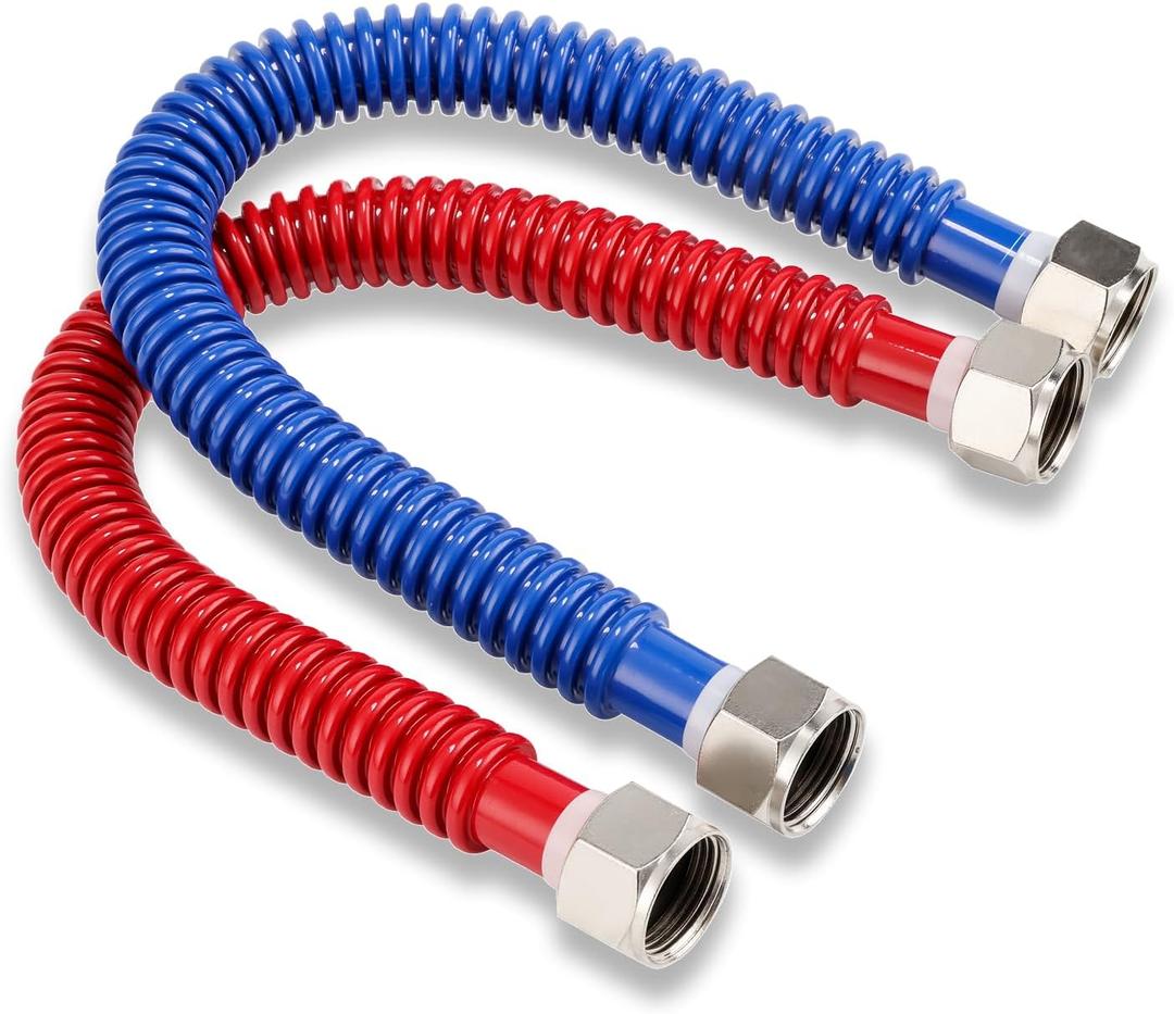 Stainless Steel Corrugated Water Heater Connector, 24-Inch, 1" FIP* 1" FIP red and blue color Corrugated Water flexible hose, Leak-Proof, 2-pack