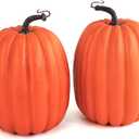 Artmag 8 Inch Large Artificial Pumpkins, 2PCS Big Orange Faux Foam Harvest Pumpkins for Fall Autumn Thanksgiving Seasonal Holiday Decor
