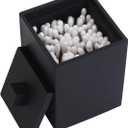 Q-tip Holder Square Cotton Swab Holder with Lid Resin Cotton Ball Canister Jar Cosmetics Makeup Countertop Organizer Containers Canister Apothecary Jar, Matte Black