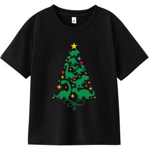 Christmas Shirts for Toddler Boys Girls Kids 2-8 Years, Santa Reindeer Snowman Dinos Truck Short Sleeve Tee, Size: 1-2T