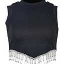Women Mock Neck Crop Top Rhinestone Fringe Tank Tops Raceback TShirt Sleeveless Crop