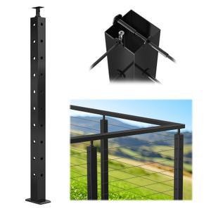Muzata Black Corner Cable Railing Post 36 Inch 36"x2"x2" T-drilled One-Post Corner Solution Surface Mount Stainless Steel Cable Railing System Kit Indoor Outdoor with Paper User Guide PS01 B34S