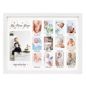 GMFrames Baby First Years Photo Frames 12 Month Picture Frame 12 * 16 for Holds (1) 5x7 & (12) 2x3 Wallet Size Photos White