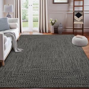 8' x 10' Area Rug, Grey/Brown, Machine Washable, Non-Slip, Stain Resistant, Classic Braided Design