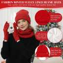 Womens Winter Hats and Gloves Scarf Sets, Fleece Warm Knit Beanie Neck Warmer Skull Caps Touchscreen Gloves for Women Gifts (Red)