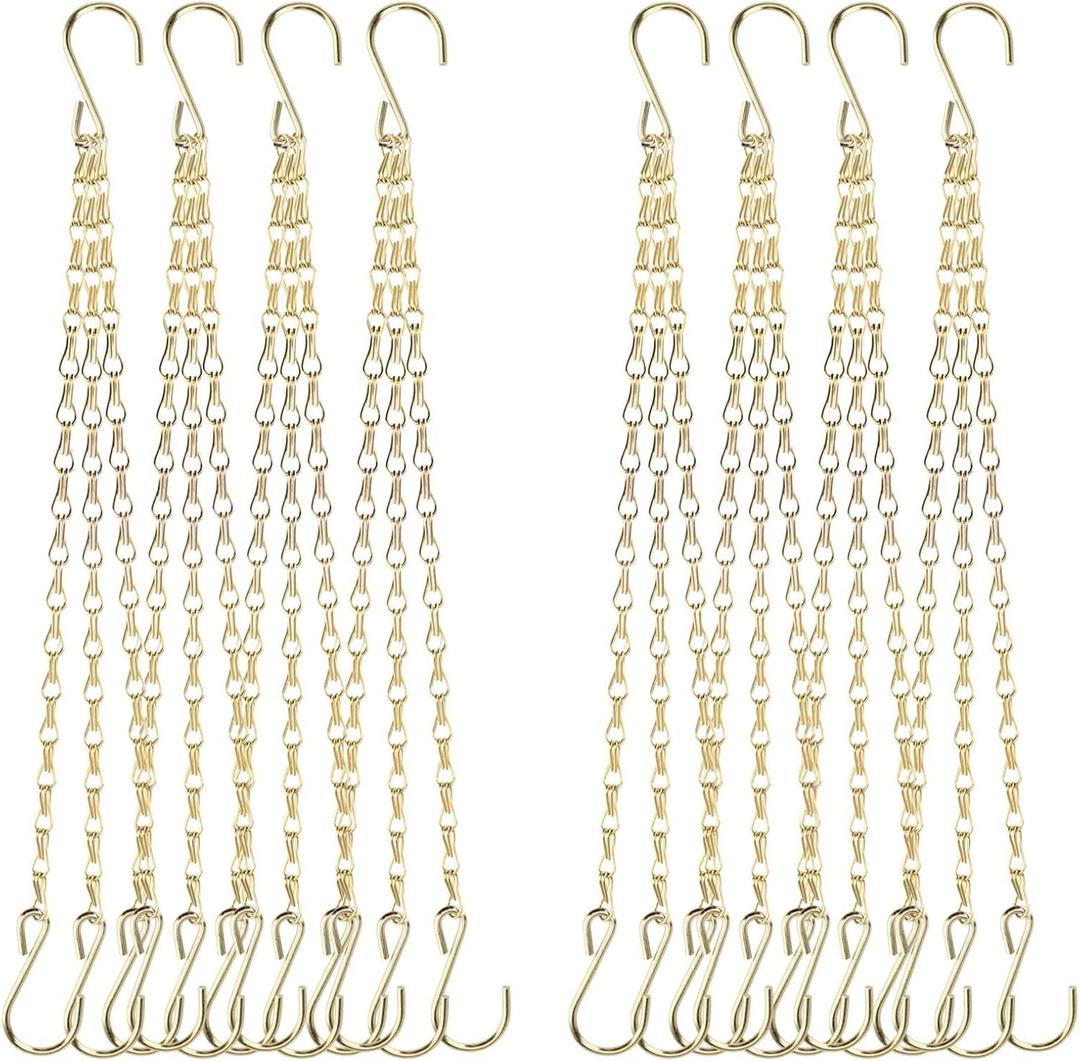 PINGEUI 8 Pack Gold Hanging Baskets Chains, 16 Inch Heavy Duty Metal Hanging Basket Chain Decorative Chains with S Hook, Plant Hanger Indoor Outdoor Replacement Hanging Chains PINGEUI 8 Pack Gold Hanging Baskets Chains, 16 Inch Heavy Duty Metal Hanging Basket Chain Decorative Chains with S Hook, Plant Hanger Indoor Outdoor Replacement Hanging Chains