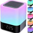Night Lights Bluetooth Speaker, Alarm Clock Bluetooth Speakers Touch Sensor Bedside Lamp Dimmable Multi-Color Changing Bedside Lamp, MP3 Player, Wireless with Lights