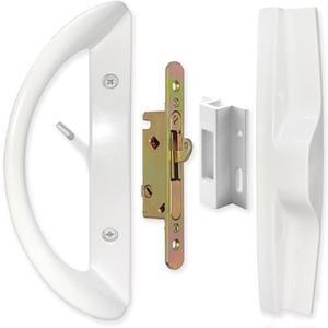 ALLYWASAI Patio Sliding Door Handle Set with Mortise Lock, Face Plate and Keeper, Replacement Handle Lock Set Fits Door Thickness from 1-1/2" to 1-3/4", 3-15/16" Screw Hole Spacing, Non-keyed, White