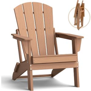 Folding Adirondack Chair, Lightweight & Portable HDPE Patio Chair, All-Weather Space-Saving Foldable Fire Pit Seating for Camping, Backyard, Deck-Cedar, 1PC