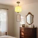 9in Green Milk Glass Ceiling Light, LED Bulb Included, Vintage Schoolhouse Semi Flush Mount Pendant Light Art Deco Chandelier for Kitchen Dining Room Hallway Bedroom, Antique Gold & Green