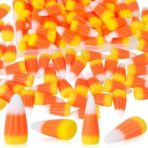 50Pcs Halloween Resin Candy Corn Artificial 3D Candy Corn Bead Fall Faux Fake Corn Scrapbooking Embellishments for Craft Making Halloween Supplies Decorations Ornaments DIY Charms