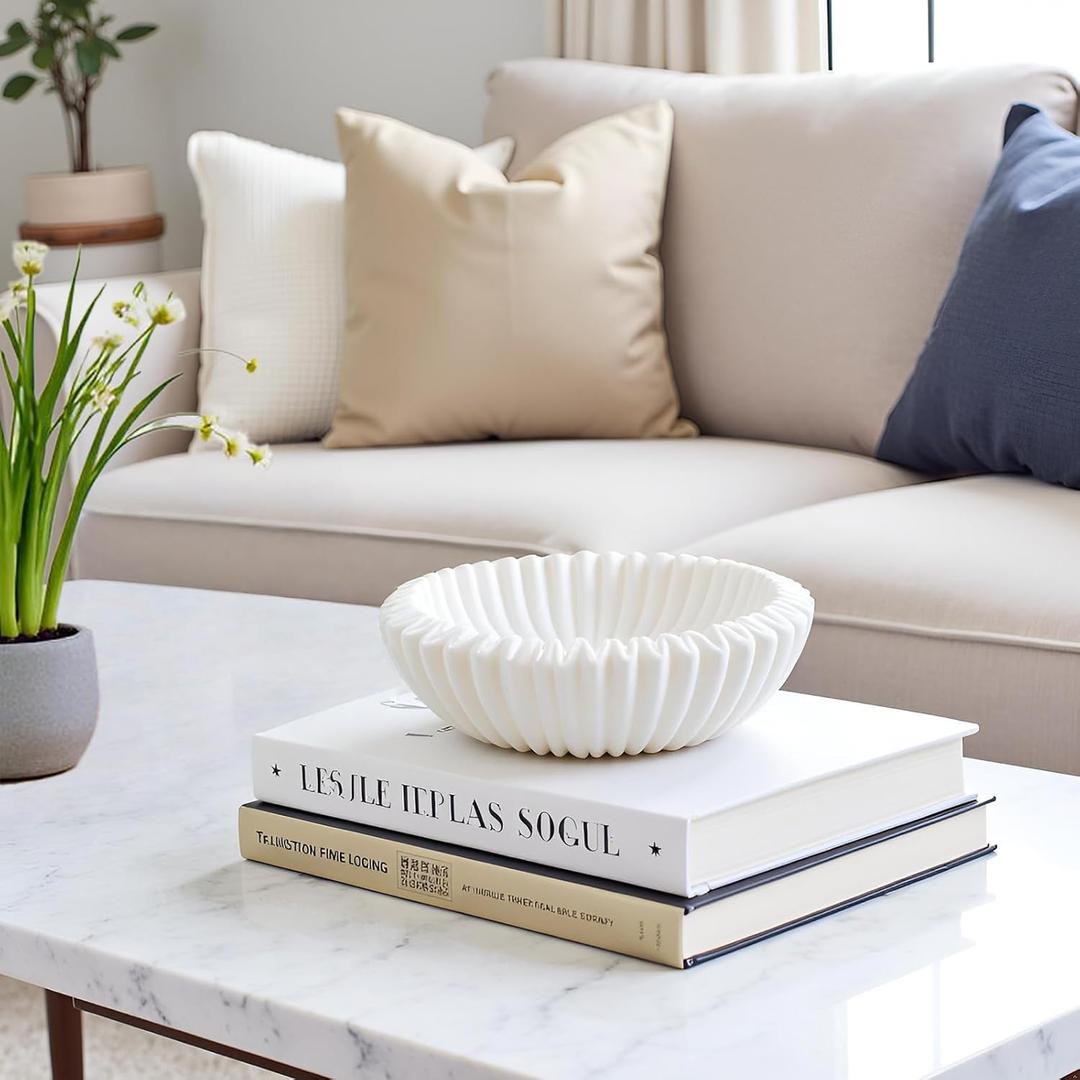 Braxio Decorative Bowl Modern Home Decor  Resin Ruffle Bowl Decorative Catchall for Entryway Dining Table Living Room Centerpiece Key Holder Fruit Bowl 9 x 9 x 2.6 Inch Art Deco Style