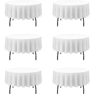 BRILLMAX 6 Pack White 70 Inch Round Tablecloths Fit 30" to 54" Tables (8-20" Drop) - Circle Bulk Linen Polyester Fabric Washable Cloth Cover for Wedding Reception Banquet Birthday Party Buffet