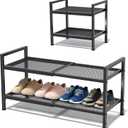 2 Tier Shoe Rack, Expandable Shoe Rack for Closet, Adjustable Shoe Organizer for Entryway, Shoe Storage Organizer for Door Entrance, Garage, Bedroom (Black)