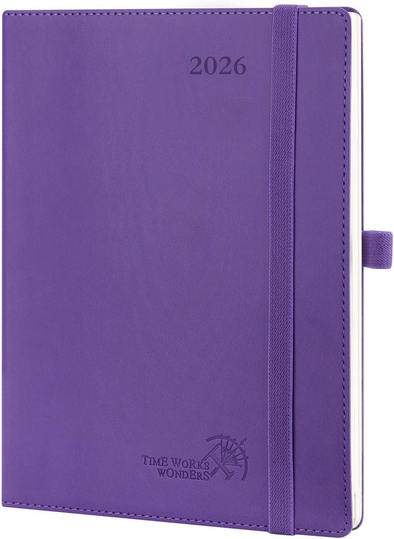 POPRUN 2026 Planner (Medium - 6.5'' x 8.5'') - 2026 Weekly Calendar (Jan. 2026 - Dec. 2026) with Hourly Time Slots, Weekly Monthly Appointment Book for Time Management, Leather Soft Cover - Purple