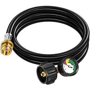 GasXpert 6ft Propane Hose Adapter 1lb to 20lb with Gauge, Propane Adapter 20lb to 1lb Converter, 5-40lb Propane Tank Hose Adapter for Weber Q Grill/Coleman Camp Stove/Blackstone Griddle/Buddy Heater