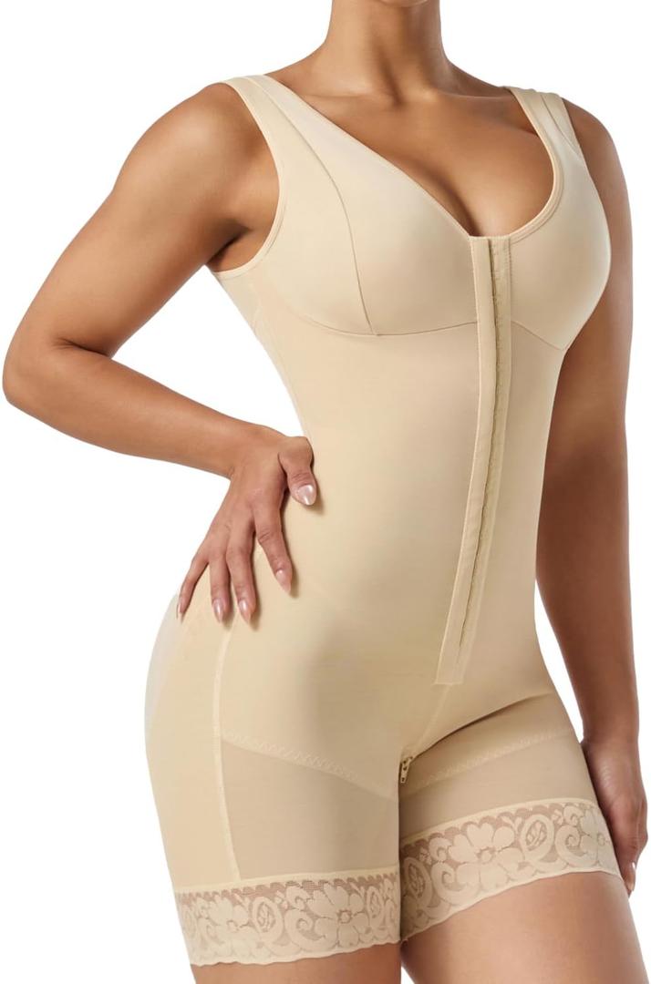 INPEACHES BODY Fajas Colombianas Shapewear for Women Tummy Control Body Shaper Butt Lifter 3-Row Hooks Postpartum Bodysuit (Beige, S)