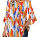 Angerella Womens Work Tops Professional Attire Dressy Casual Loose Business Shirts 3/4 Sleeve Chiffon Tunics V Neck Office Wear Fall Elegant Career Formal Blouses L (Orange, L)
